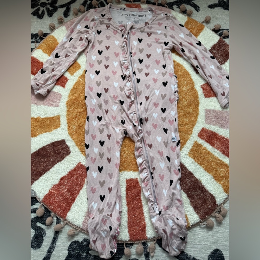 Little Bum Bums Pink Hearts Patterned Ruffle zippy Footie size 2T